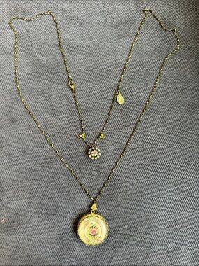 Michal Negrin Gold-tone Layered doubleFloral Locket Necklace